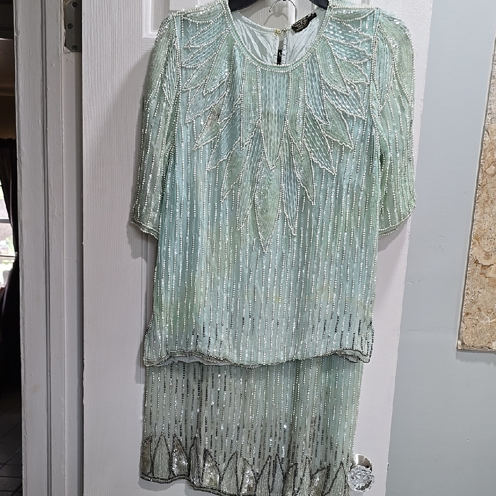 Mark and John Vintage Beaded 2pc Set in Light Green Size L